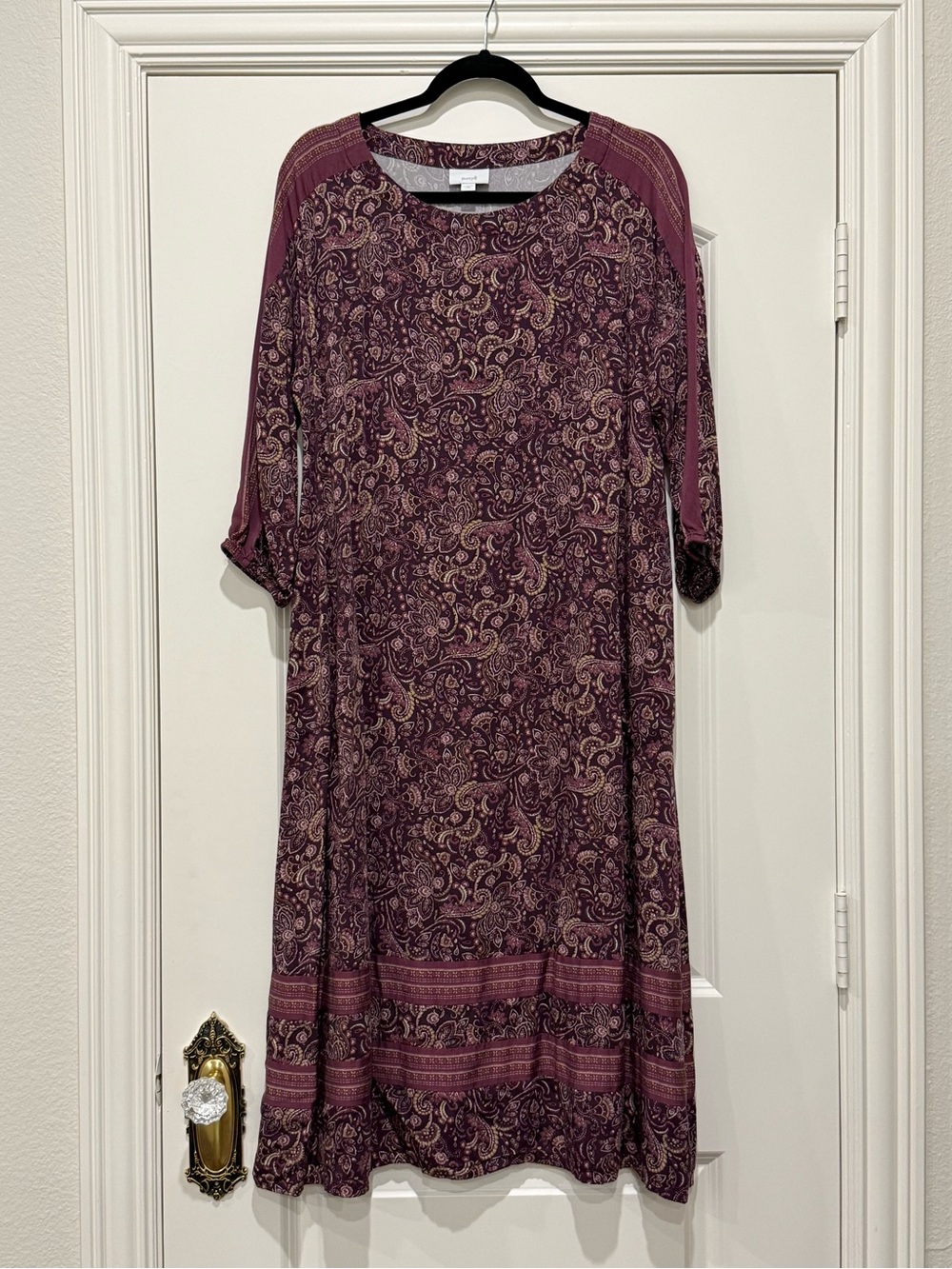 Ladies J Jill Purple Paisley Fall Dress 3/4 Sleeves Petite Medium